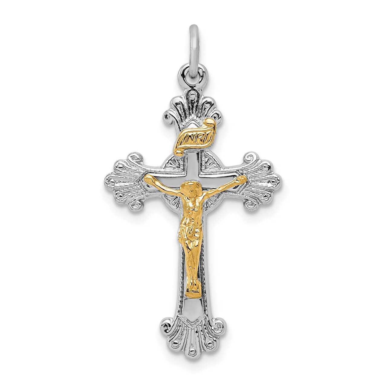Sterling Silver & Vermeil INRI Crucifix Charm Jewerly 30mm x 16mm